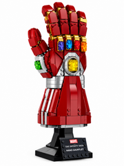 Close-up view of the Marvel Nano Gauntlet showcasing its detailed construction.
Bright red armor with gold accents and multicolored Infinity Stones.
Classic Infinity Saga-inspired collectible design.
A striking display piece for Marvel and Avengers fans.
