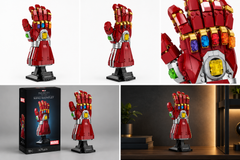Marvel Infinity Saga Nano Gauntlet displayed on a black stand.
Detailed red, gold, silver, and colorful Infinity Stones design.
Premium collectible display model for Marvel fans.
Ideal for home, office, or gaming room decoration.