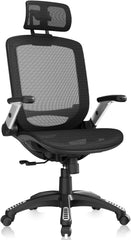 GABRYLLY Ergonomic Office Chair with Headrest, Flip-Up Arms & Wide Mesh Cushion – Black