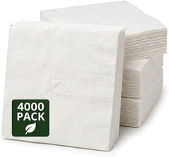 Square Paper Napkins White 4000 Count (8 Packs of 500) - 1-Ply Disposable Cocktail Beverage Napkins - Commercial Grade - Restaurants Bars Parties Events Cleaning