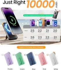 Ntaanoo 10000mAh MagSafe Portable Charger with Stand & Built-In USB-C Cable