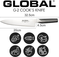 Global 8-Inch Chef's Knife – Lightweight Japanese Stainless Steel, Razor-Sharp Edge, Made in Japan, G-2