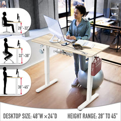 SHW 48-Inch Electric Height Adjustable Standing Desk with Drawer – Maple