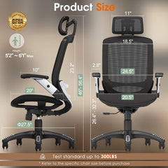 GABRYLLY Ergonomic Office Chair with Headrest, Flip-Up Arms & Wide Mesh Cushion – Black