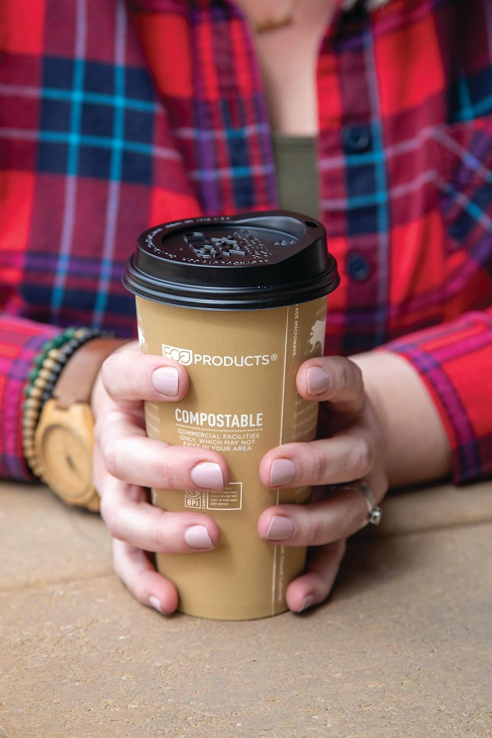 Eco-Products Ecolid Recycled Small Coffee Cup Lids, Case of 1000, Black, Fits 8oz Hot Cups, Made from 25% Post-Consumer Recycled Plastic Polystyrene, Made in the U.S.A.