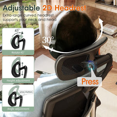 GABRYLLY Ergonomic Office Chair with Headrest, Flip-Up Arms & Wide Mesh Cushion – Black