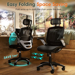 GABRYLLY Ergonomic Office Chair with Headrest, Flip-Up Arms & Wide Mesh Cushion – Black