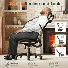 GABRYLLY Ergonomic Office Chair with Headrest, Flip-Up Arms & Wide Mesh Cushion – Black