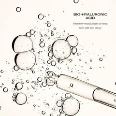 Bio-hyaluronic acid with bubbles and a syringe on a light background