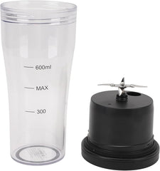 Clear blender container with black base on a white background