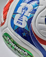 Close-up of a soccer ball with FIFA logo and 'Honda' branding