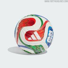 Colorful soccer ball with brand logos on a white background