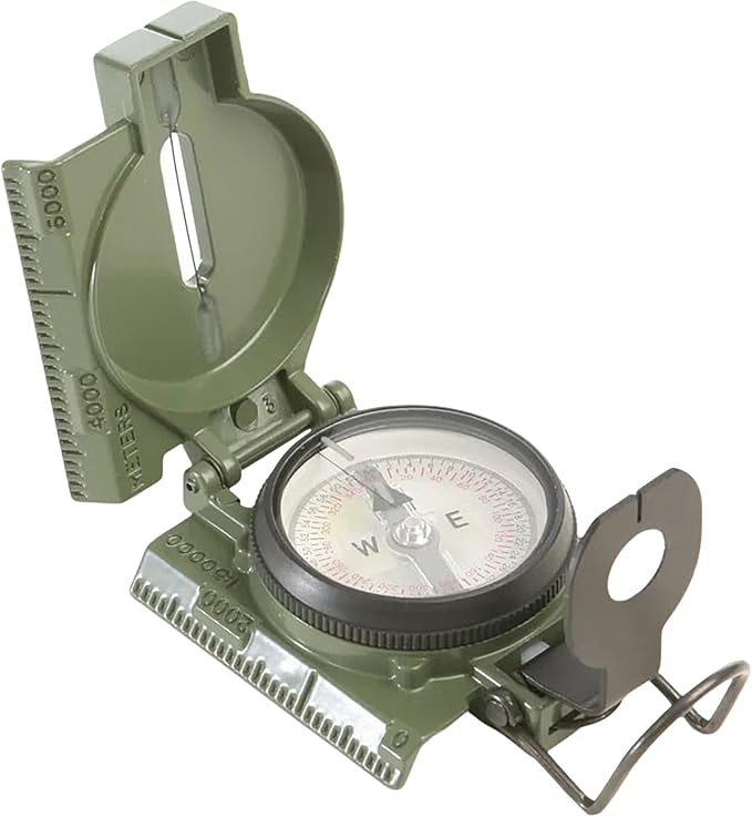 Green military compass on a white background