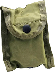Green tactical pouch with a button on a white background