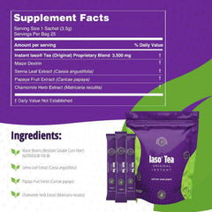 laso Detox Tea for Stomach Fat with supplement facts for digestive cleanse and support.
