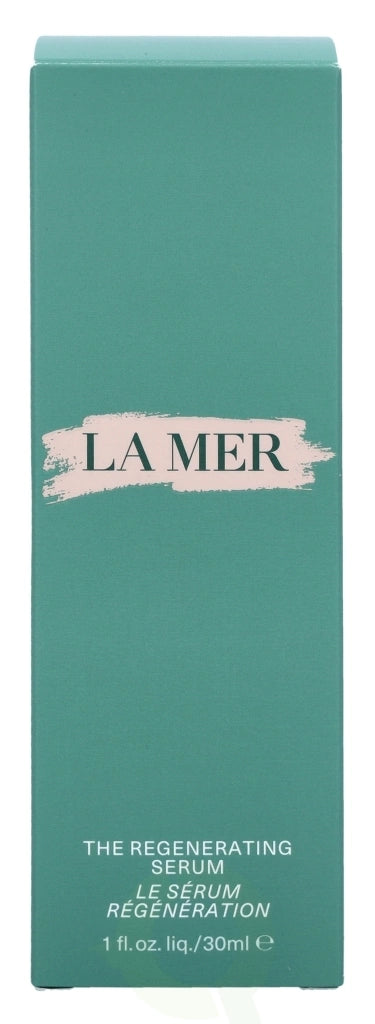 La Mer The Regenerating Serum packaging on a teal background