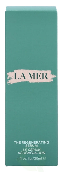 La Mer The Regenerating Serum packaging on a teal background