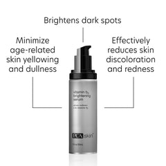 PCA Skin vitamin B3 brightening serum bottle with text highlighting benefits 