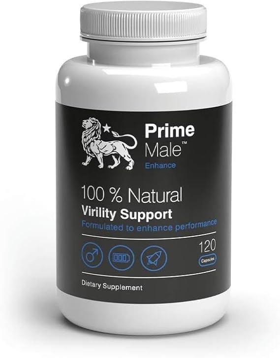 Supplement bottle labeled 'Prime Male' on a white background