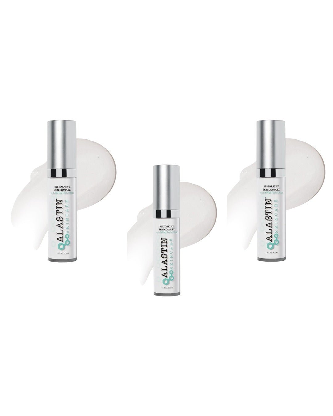 Three bottles of Galactin skincare product on a white background