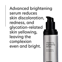 Vitamin B3 brightening serum bottle with text about skin benefits 