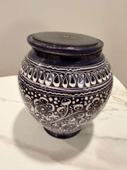 Hand-Painted Ceramic Ginger Jar with Lid – Decorative Black & White Storage Jar, Traditional Art Design for Home Décor, Living Room, Kitchen or Shelf Display