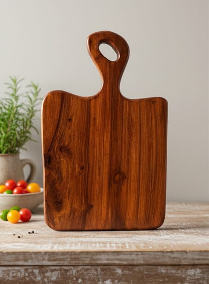 Acacia Wood Cutting Board with Handle – Premium Solid Wooden Chopping Board for Kitchen, Serving, Cheese & Charcuterie Board, Durable Natural Wood Design