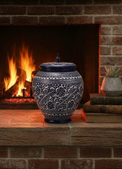 Hand-Painted Ceramic Ginger Jar with Lid – Decorative Black & White Storage Jar, Traditional Art Design for Home Décor, Living Room, Kitchen or Shelf Display