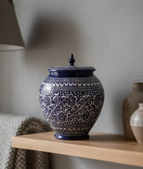 Hand-Painted Ceramic Ginger Jar with Lid – Decorative Black & White Storage Jar, Traditional Art Design for Home Décor, Living Room, Kitchen or Shelf Display