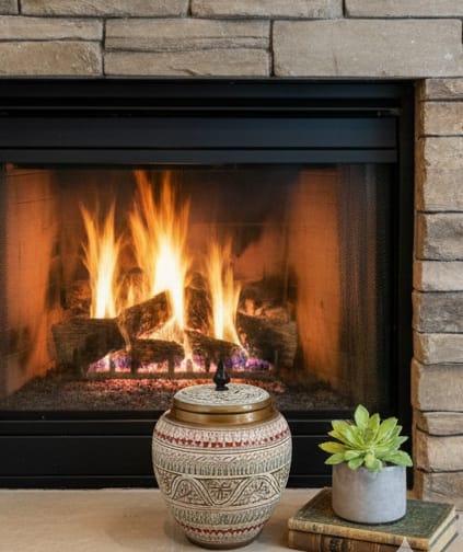 Handcrafted Artisan Lidded Jar - Red & Gold Floral Decorative Vase - Bohemian Style Ethnic Home Accent - Vintage-Inspired Hand-Painted Ornament