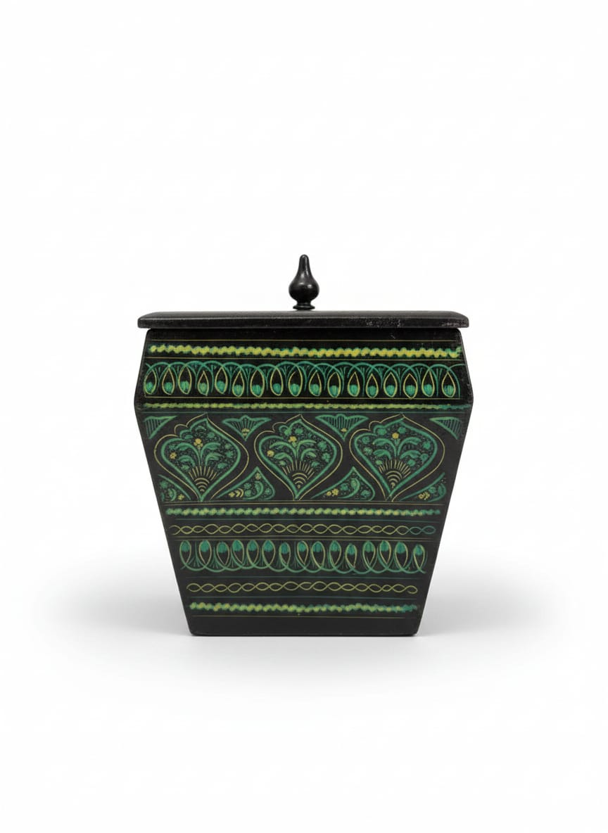 Handcrafted Square Lacquer Decorative Box with Lid - Hand-Painted Floral Keepsake Organizer - Traditional Artisan Wooden Jewelry & Trinket Box - Ethnic Tabletop Decor Accent