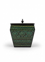 Handcrafted Square Lacquer Decorative Box with Lid - Hand-Painted Floral Keepsake Organizer - Traditional Artisan Wooden Jewelry & Trinket Box - Ethnic Tabletop Decor Accent