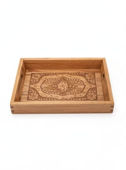Decorative Wooden Tray Set of 3 – Handcrafted Traditional Brass Work Serving Trays