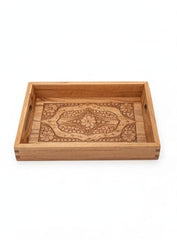 Decorative Wooden Tray Set of 3 – Handcrafted Traditional Brass Work Serving Trays