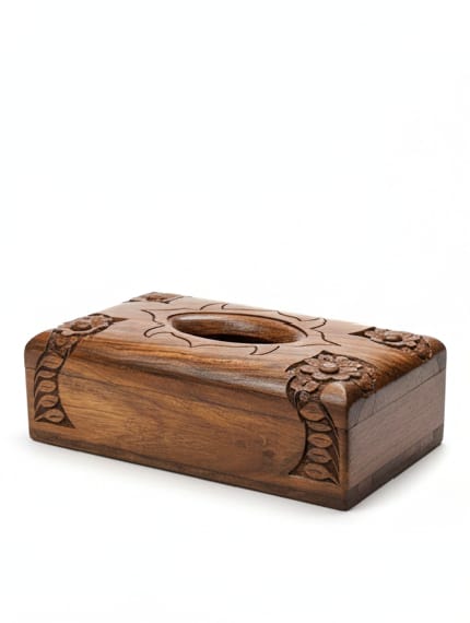 Imported Hand-Carved Naqshi Wooden Tissue Box Holder – Elegant Decorative Home Accessory