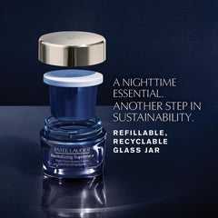 Woman applying Estée Lauder Revitalizing Supreme+ Night Creme showing smooth skin texture