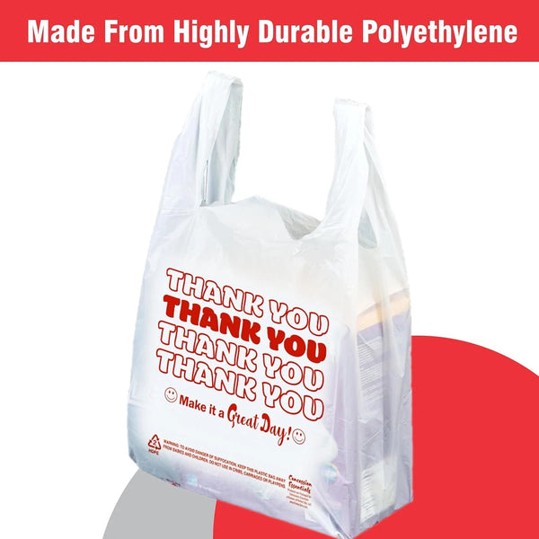 THANK YOU T-Shirt Bags 11.5" x 6.5" x 21" White Plastic Shopping bag 50 -  (1000 bags )