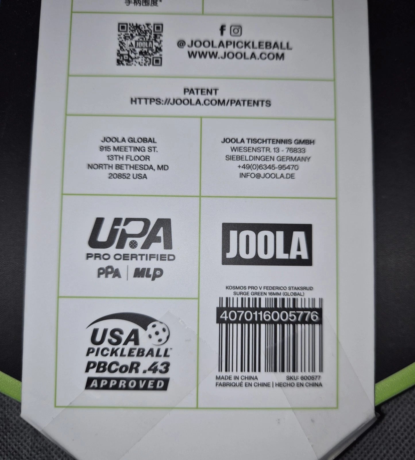 JOOLA Kosmos Pro V Federico Staksrud Pickleball Paddle 16mm – Model 600577