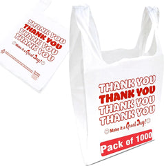 THANK YOU T-Shirt Bags 11.5" x 6.5" x 21" White Plastic Shopping bag 50 -  (1000 bags )