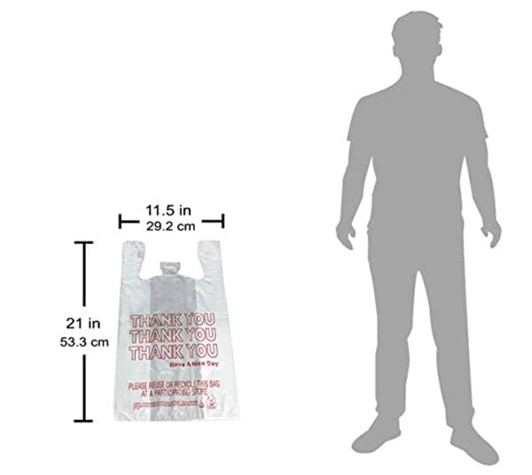 THANK YOU T-Shirt Bags 11.5" x 6.5" x 21" White Plastic Shopping bag 50 -  (1000 bags )
