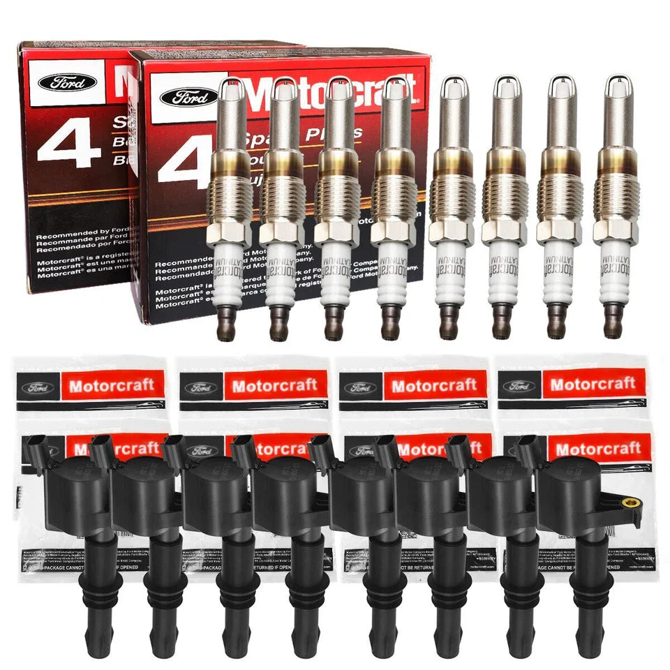 08-Piece Ignition Coil & Spark Plug Set (8x DG511 + 8x SP546) – OEM Style for Ford V8 4.6L / 5.4L / 6.8L Engines