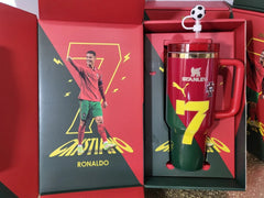 Limited Edition Cristiano Ronaldo CR7 Portugal Stanley 40oz Tumbler - Premium Soccer Gift Box Set with Football Straw Topper