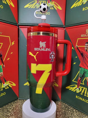 Limited Edition Cristiano Ronaldo CR7 Portugal Stanley 40oz Tumbler - Premium Soccer Gift Box Set with Football Straw Topper